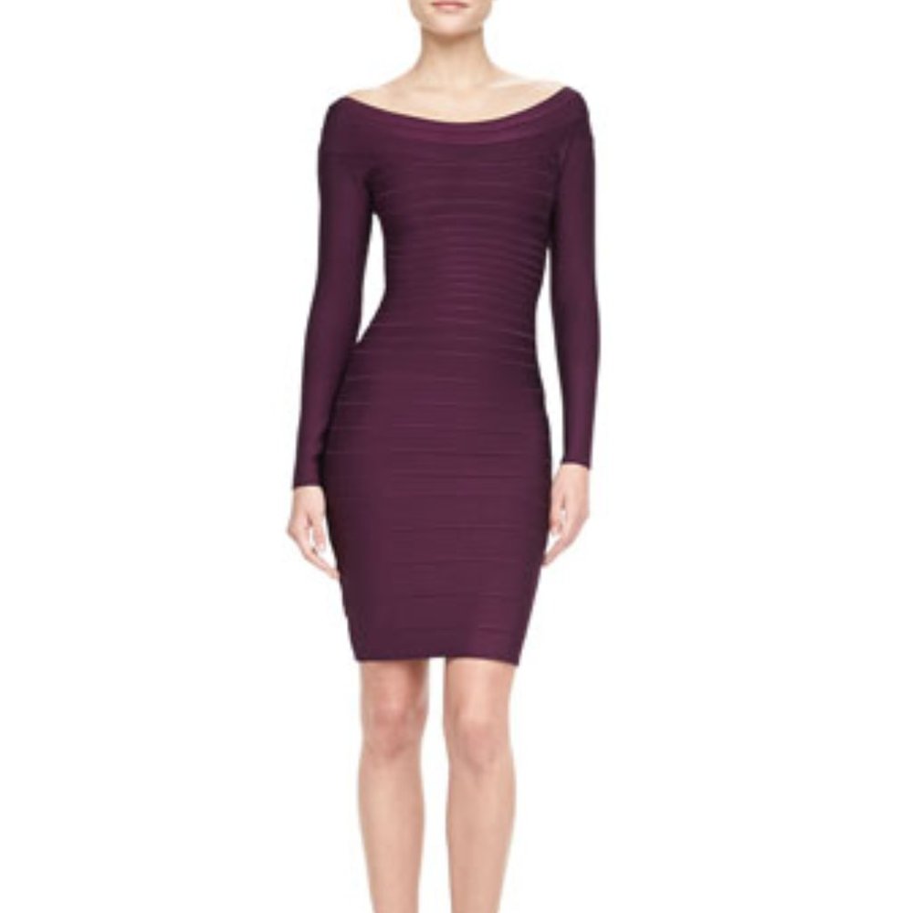 HERVE LEGER Bandage LongSleeve Dress in Bordeaux